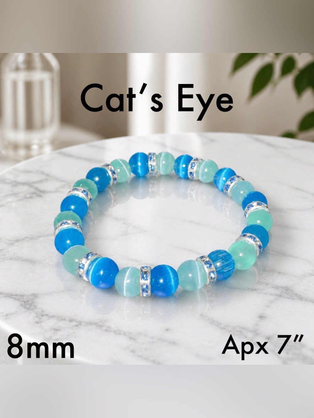 Cat's Eye Stone Blue & Green Stretch Bracelet